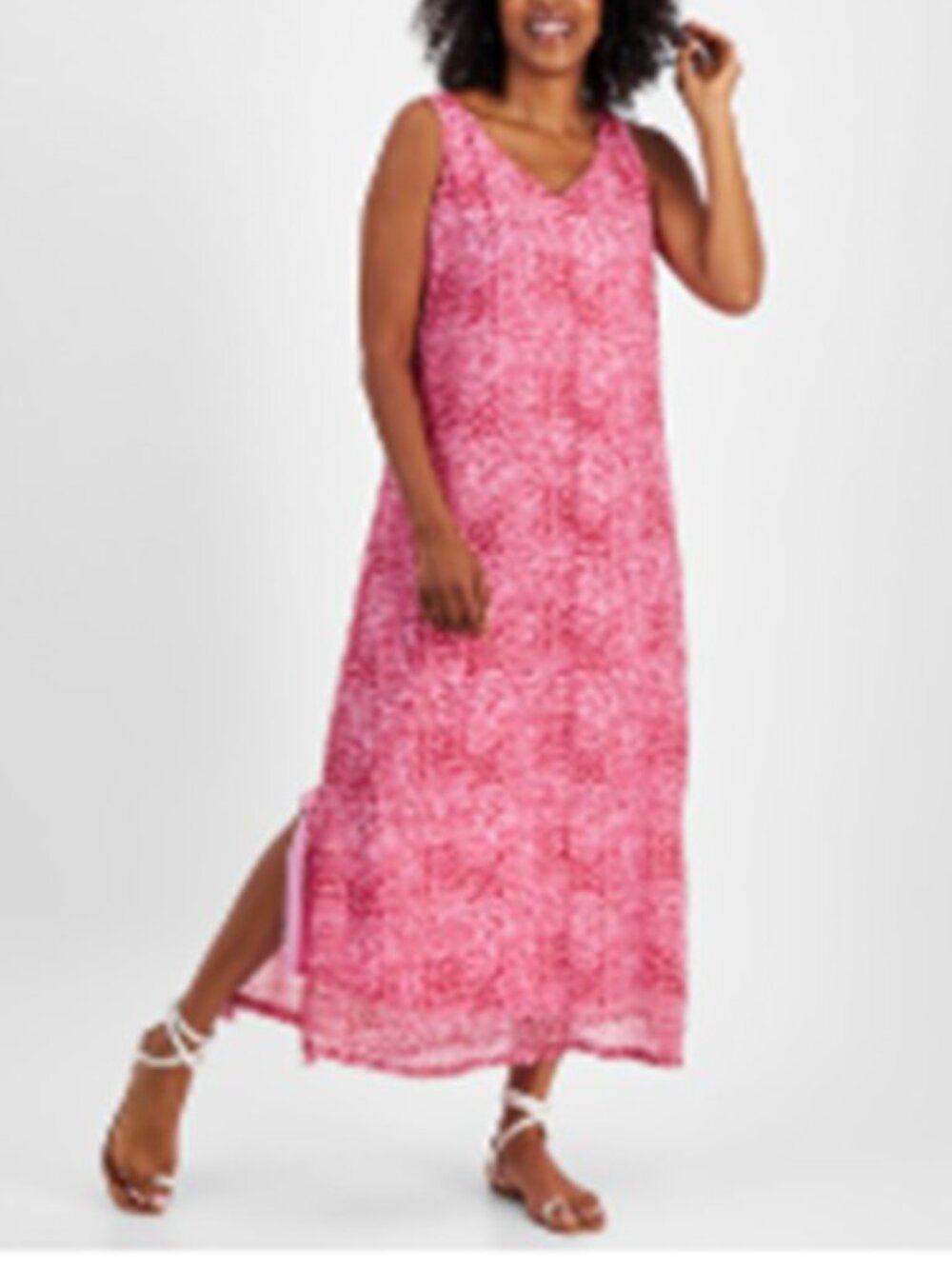 JM Collection Pink Printed V-Neck Sleeveless Maxi Dress
